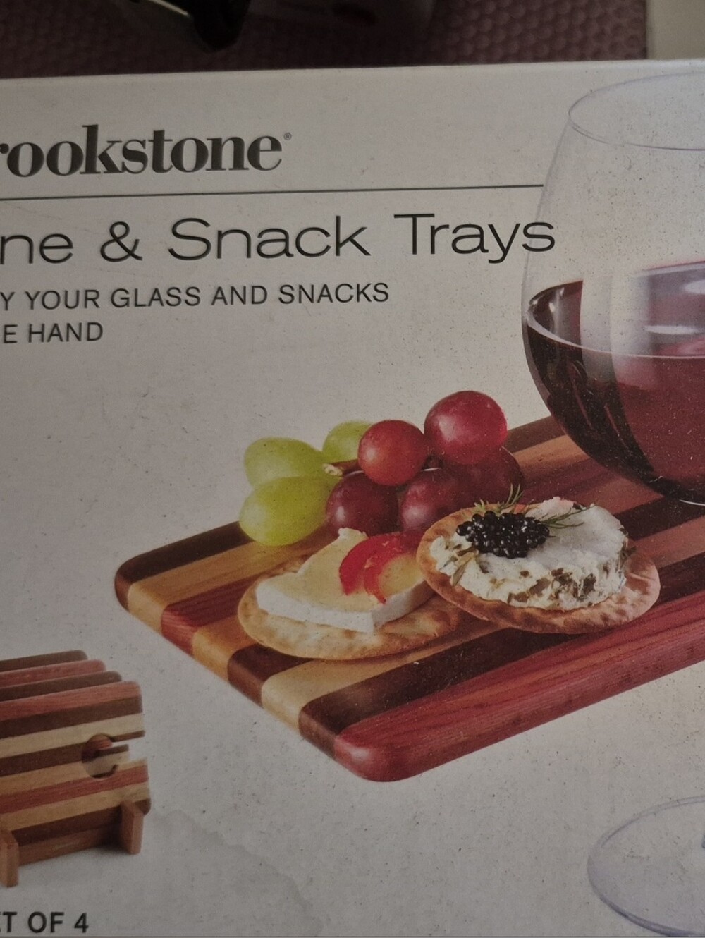 Brookstone Multiwood Striped Wine & Snack Tray Set